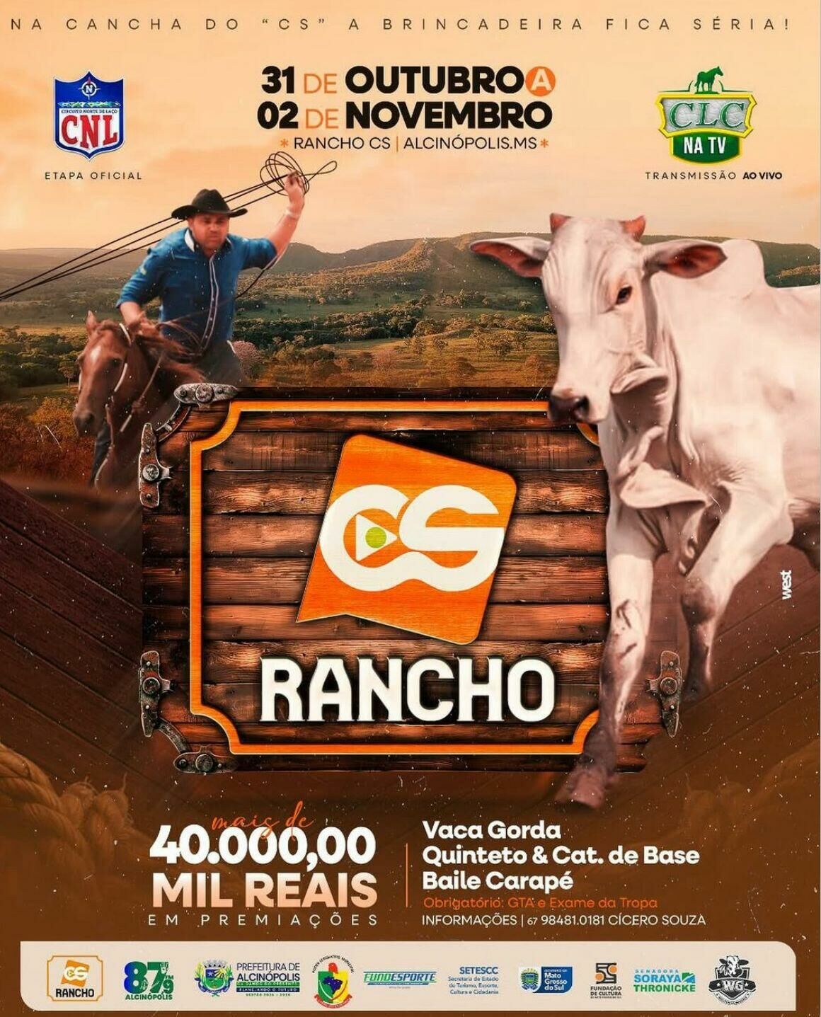 Imagem de compartilhamento para o artigo Laço Comprido em Alcinópolis: Rancho CS recebe etapa oficial do CNL com mais de R$ 40 mil em prêmios da MS Todo dia